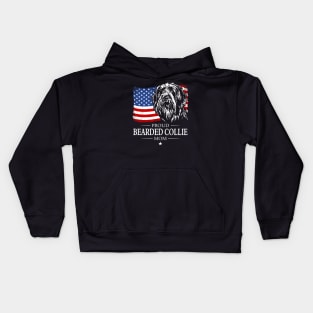 Proud Bearded Collie Mom American Flag patriotic gift dog Kids Hoodie